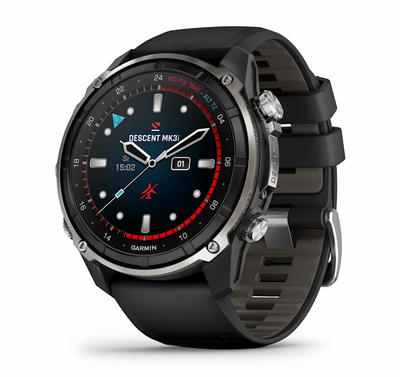 Garmin Descent Mk3i – 51 mm Silver and Black PVD Titanium with Black/Pebble Gray Silicone
